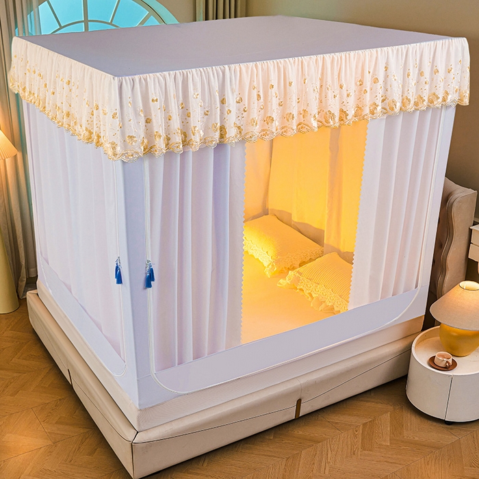 91家纺网 家纺一手货源 找家纺 艾晶美家纺有限公司 2025新款坐式刺绣床帘蚊帐 梦雅灰