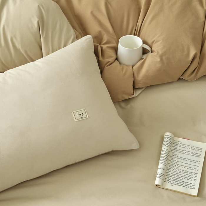 91家纺网 家纺一手货源 找家纺 ab家纺 2025新款色织全棉40支水洗棉四件套--双拼第二组 卡其米咖