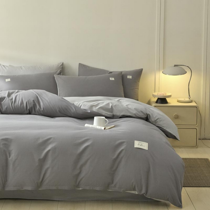 91家纺网 家纺一手货源 找家纺 ab家纺 2025新款色织全棉40支水洗棉四件套--双拼第二组 深灰浅灰