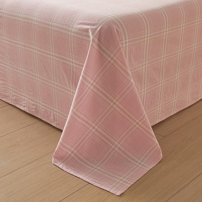 91家纺网 家纺一手货源 找家纺 ab家纺 2025新款简约色织水洗棉床单 希格文-粉