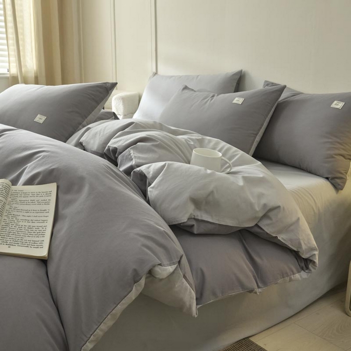 91家纺网 家纺一手货源 找家纺 ab家纺 2025新款色织全棉40支水洗棉四件套--双拼第二组 深灰浅灰