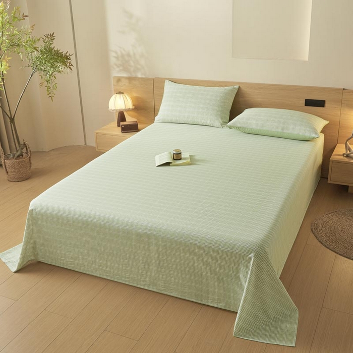 91家纺网 家纺一手货源 找家纺 ab家纺 2025新款简约色织水洗棉床单 可颂-绿