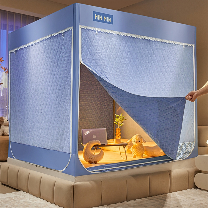 91家纺网 家纺一手货源 找家纺 艾晶美家纺有限公司 2025新款夹棉保暖坐式床帘蚊帐 夹棉米尔盾