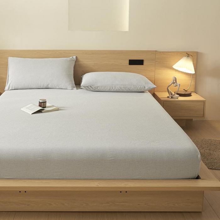 91家纺网 家纺一手货源 找家纺 ab家纺 2025新款简约色织水洗棉床笠 可颂-灰