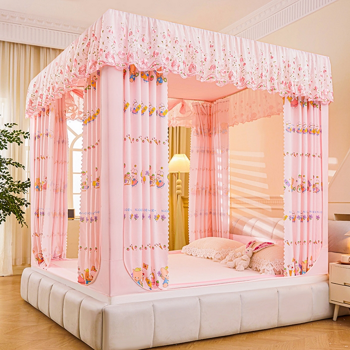 91家纺网 家纺一手货源 找家纺 艾晶美家纺有限公司 2025新款坐式刺绣床帘蚊帐 萌宠派对