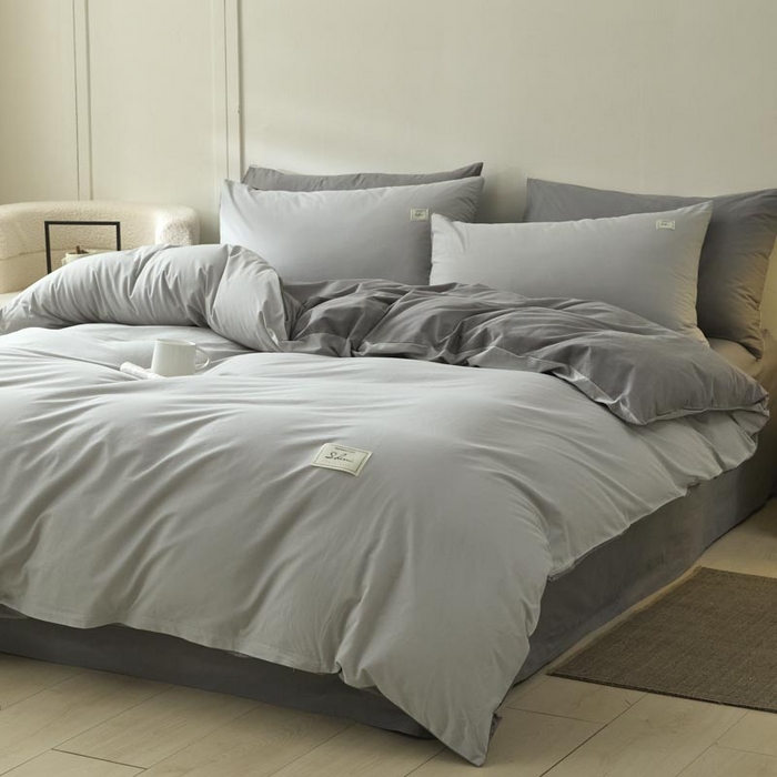 91家纺网 家纺一手货源 找家纺 ab家纺 2025新款色织全棉40支水洗棉四件套--双拼第二组 浅灰深灰