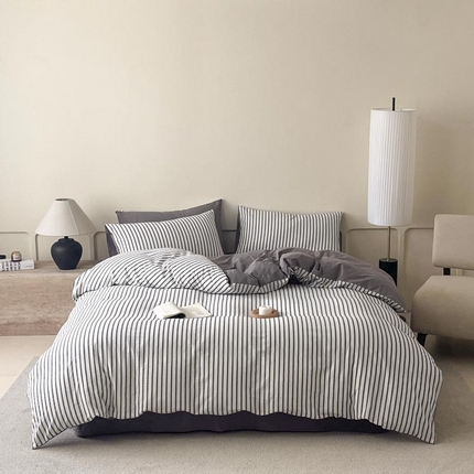 91家纺网 家纺一手货源 找家纺 （总）ab家纺 2024新款色织全棉40支水洗棉条纹四件套 