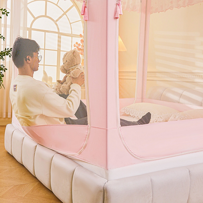 91家纺网 家纺一手货源 找家纺 艾晶美家纺有限公司 2025新款坐式刺绣床帘蚊帐 萌宠派对