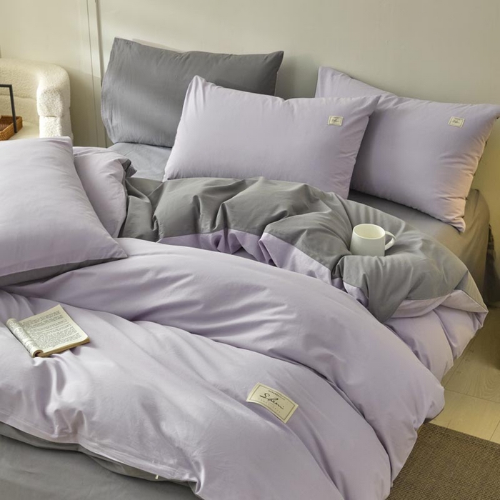 91家纺网 家纺一手货源 找家纺 ab家纺 2025新款色织全棉40支水洗棉四件套--双拼第二组 香芋紫深灰