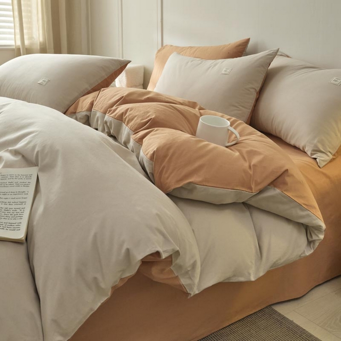 91家纺网 家纺一手货源 找家纺 ab家纺 2025新款色织全棉40支水洗棉四件套--双拼第二组 米咖西柚