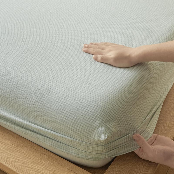 91家纺网 家纺一手货源 找家纺 ab家纺 2025新款简约色织水洗棉床笠 可颂-蓝