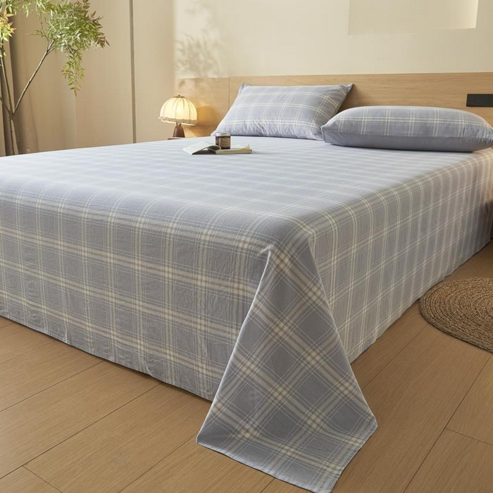 91家纺网 家纺一手货源 找家纺 ab家纺 2025新款简约色织水洗棉床单 希格文-灰