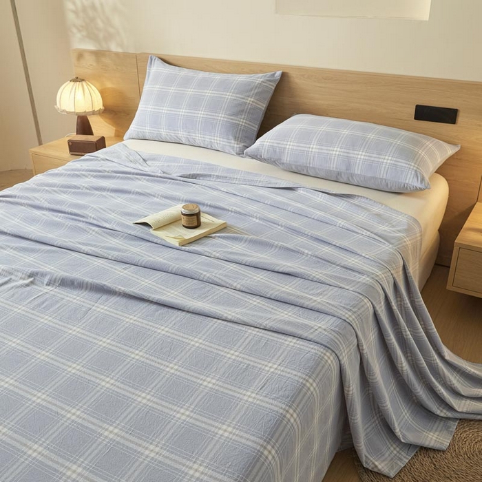 91家纺网 家纺一手货源 找家纺 ab家纺 2025新款简约色织水洗棉床单 希格文-灰