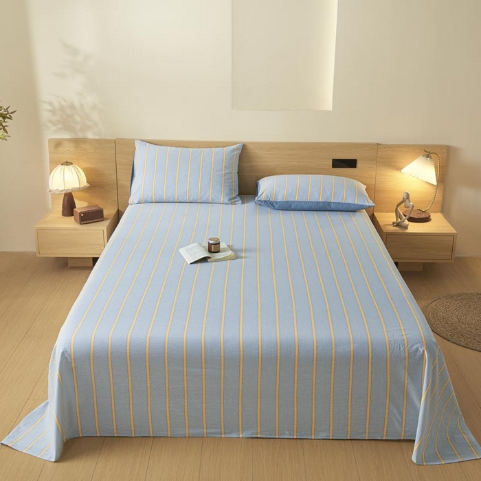 91家纺网 家纺一手货源 找家纺 ab家纺 2025新款简约色织水洗棉床单 弗兰西-蓝