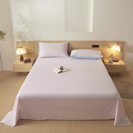 ab家纺 2025新款简约色织水洗棉床单 余晖-粉蓝