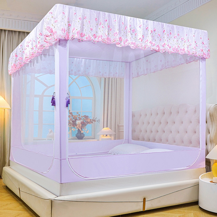 91家纺网 家纺一手货源 找家纺 艾晶美家纺有限公司 2025新款坐式刺绣床帘蚊帐 浪漫紫