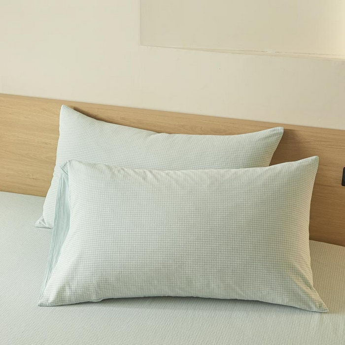 91家纺网 家纺一手货源 找家纺 ab家纺 2025新款简约色织水洗棉床单 可颂-蓝