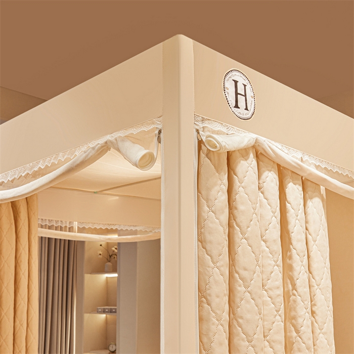 91家纺网 家纺一手货源 找家纺 艾晶美家纺有限公司 2025新款夹棉保暖坐式床帘蚊帐 夹棉款罗曼米咖