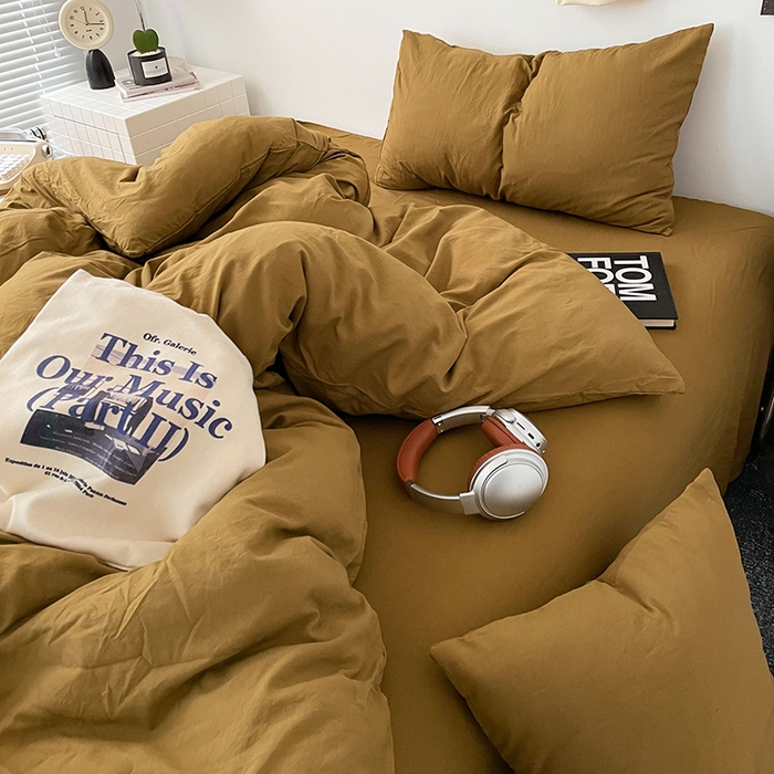 91家纺网 家纺一手货源 找家纺 优承佳生活馆 2025新款ins风纯色水洗m四件套 玛瑙黄