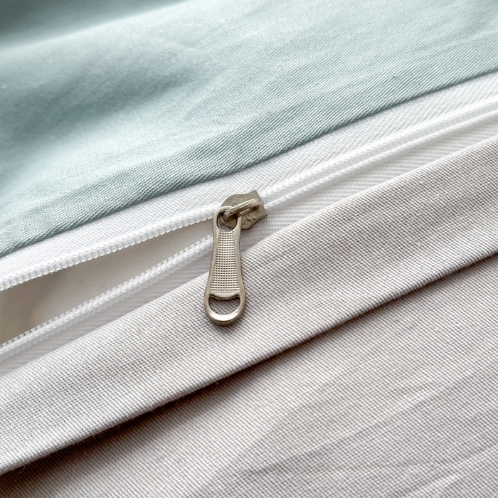 91家纺网 家纺一手货源 找家纺 曼之夏 2025新款全棉双拼四件套 贴标-水兰+米灰