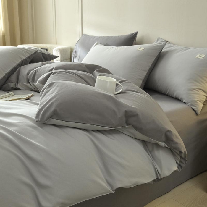 91家纺网 家纺一手货源 找家纺 ab家纺 2025新款色织全棉40支水洗棉四件套--双拼第二组 浅灰深灰