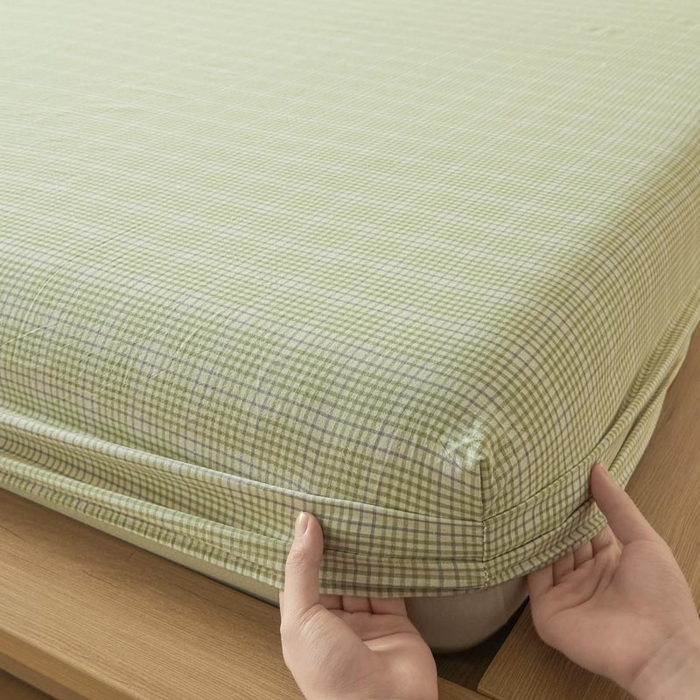 91家纺网 家纺一手货源 找家纺 ab家纺 2025新款简约色织水洗棉床笠 可颂-绿