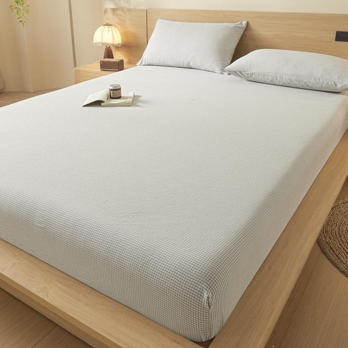 91家纺网 家纺一手货源 找家纺 ab家纺 2025新款简约色织水洗棉床笠 可颂-灰