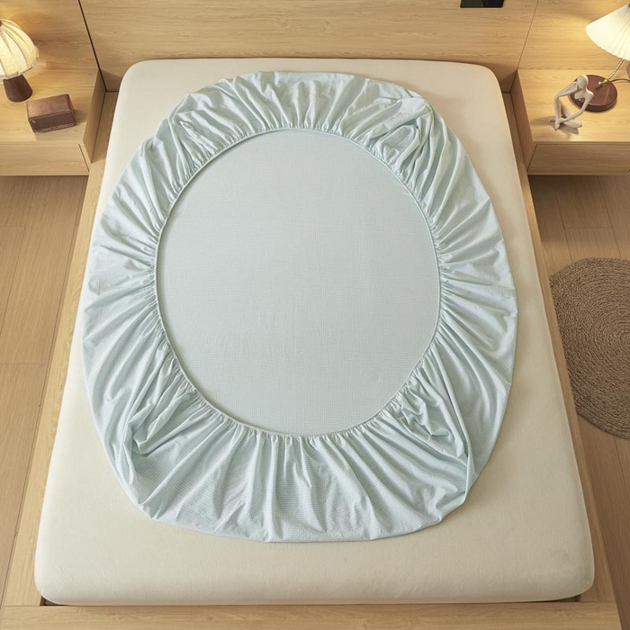 91家纺网 家纺一手货源 找家纺 ab家纺 2025新款简约色织水洗棉床笠 可颂-蓝