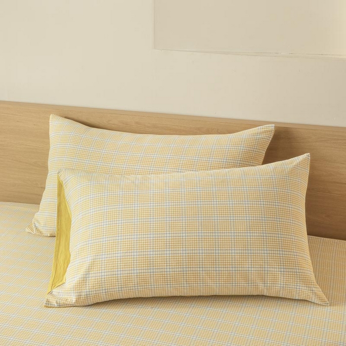 91家纺网 家纺一手货源 找家纺 ab家纺 2025新款简约色织水洗棉床单 芙卡格-黄