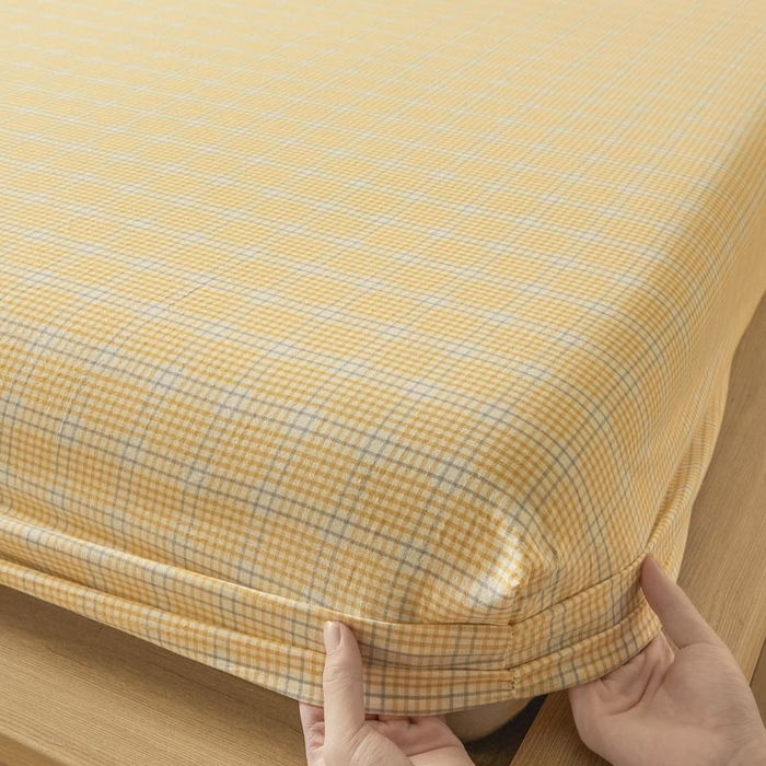 91家纺网 家纺一手货源 找家纺 ab家纺 2025新款简约色织水洗棉床笠 芙卡格-黄