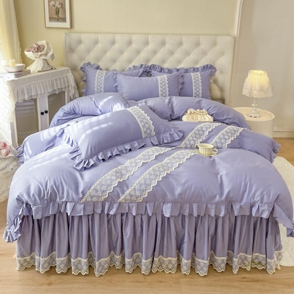 91家纺网 家纺一手货源 找家纺 恋尚 2025新款60贡缎长绒棉床笠裙款四件套-赫朵 赫朵 香芋紫