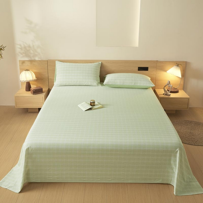 91家纺网 家纺一手货源 找家纺 ab家纺 2025新款简约色织水洗棉床单 可颂-绿