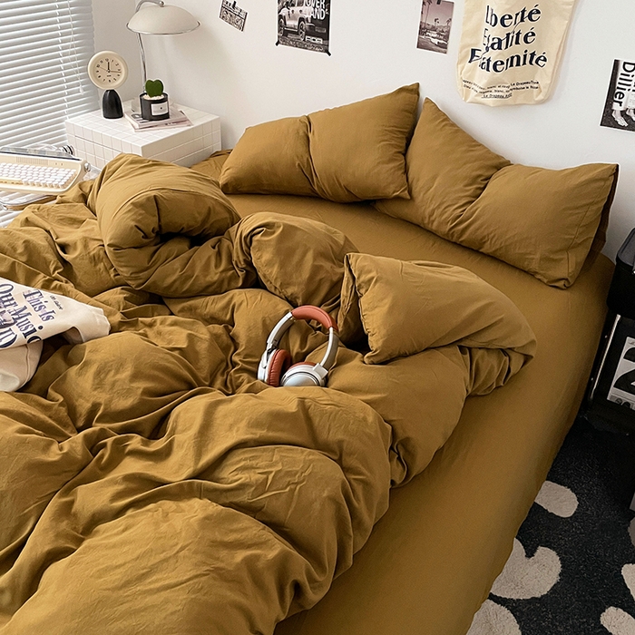 91家纺网 家纺一手货源 找家纺 优承佳生活馆 2025新款ins风纯色水洗m四件套 玛瑙黄