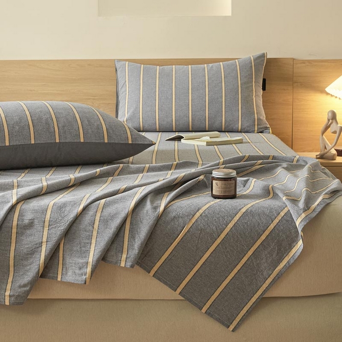 91家纺网 家纺一手货源 找家纺 ab家纺 2025新款简约色织水洗棉床单 弗兰西-灰