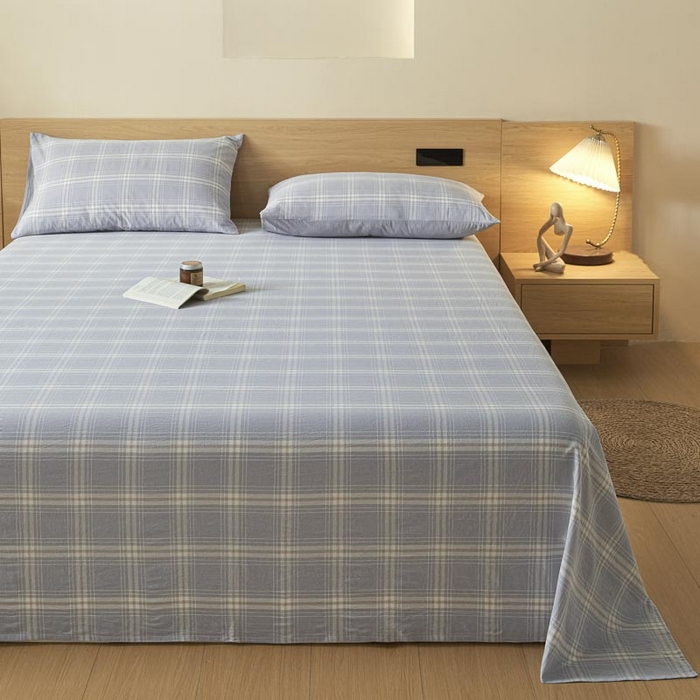 91家纺网 家纺一手货源 找家纺 ab家纺 2025新款简约色织水洗棉床单 希格文-灰