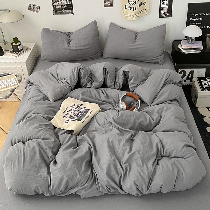 91家纺网 家纺一手货源 找家纺 优承佳生活馆 2025新款ins风纯色水洗m四件套 流光灰