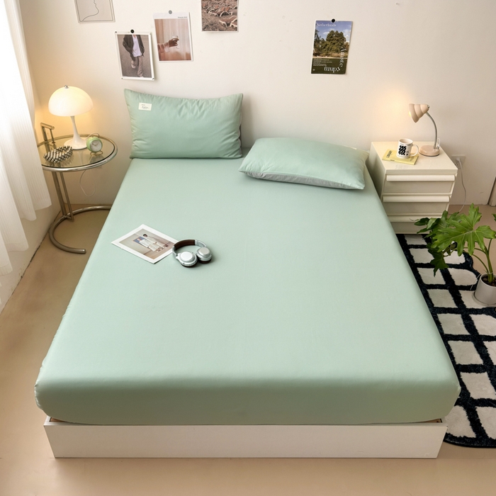 91家纺网 家纺一手货源 找家纺 曼之夏 2025新款全棉纯色单床笠系列 浅绿