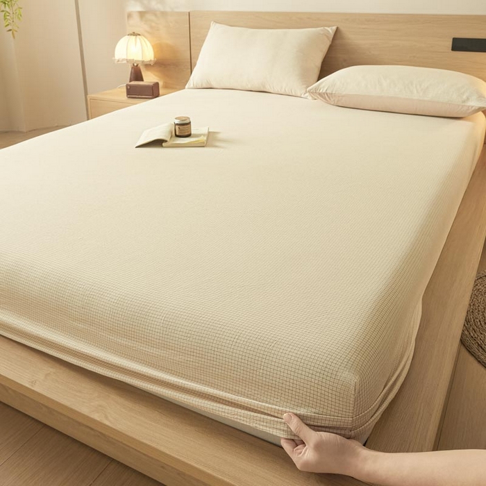 91家纺网 家纺一手货源 找家纺 ab家纺 2025新款简约色织水洗棉床笠 可颂-黄