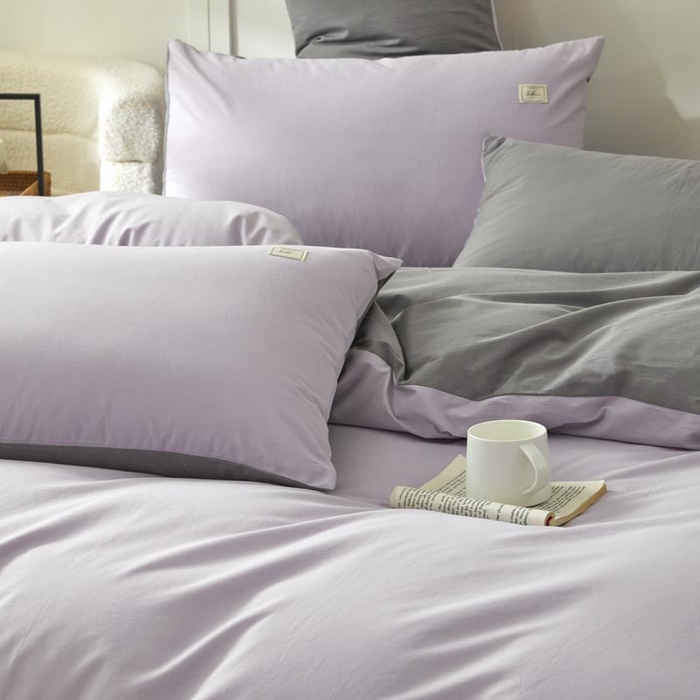 91家纺网 家纺一手货源 找家纺 ab家纺 2025新款色织全棉40支水洗棉四件套--双拼第二组 香芋紫深灰