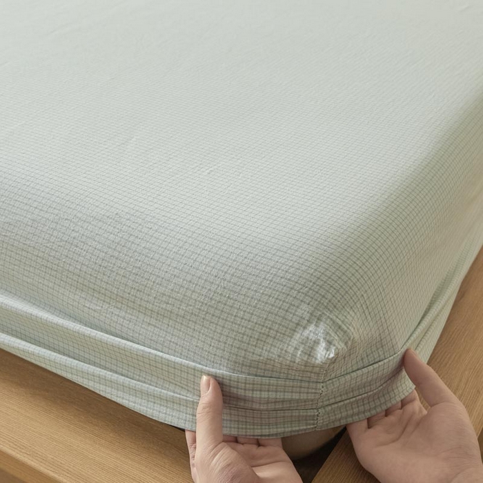 91家纺网 家纺一手货源 找家纺 ab家纺 2025新款简约色织水洗棉床笠 可颂-蓝