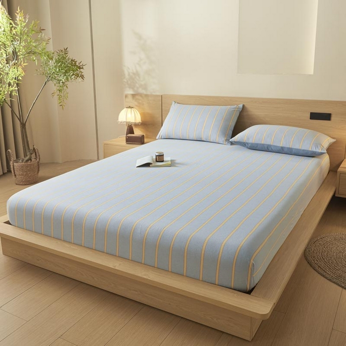 91家纺网 家纺一手货源 找家纺 ab家纺 2025新款简约色织水洗棉床笠 弗兰西-蓝