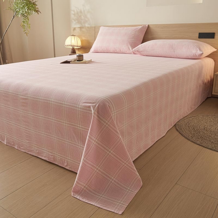 91家纺网 家纺一手货源 找家纺 ab家纺 2025新款简约色织水洗棉床单 希格文-粉