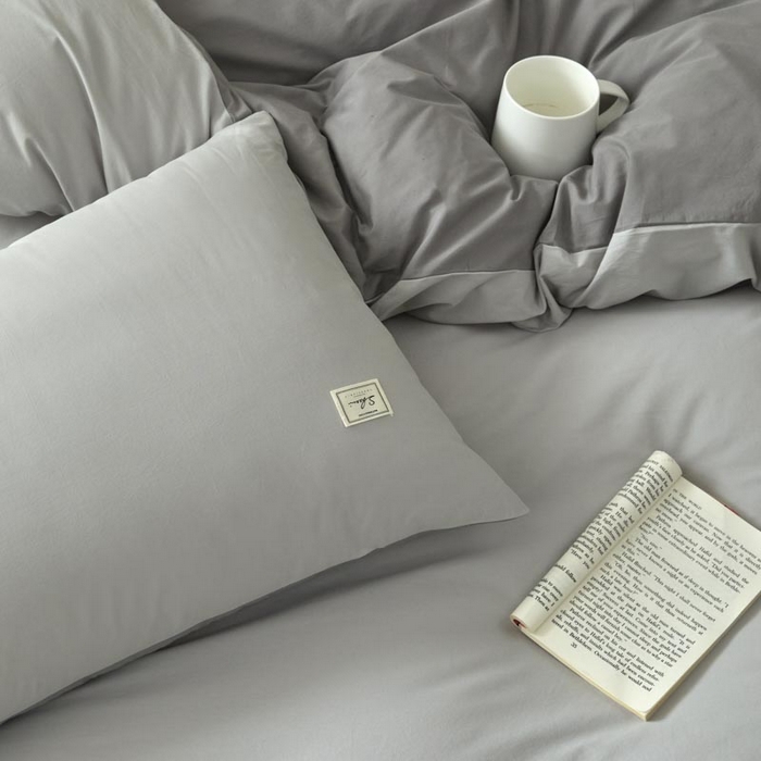 91家纺网 家纺一手货源 找家纺 ab家纺 2025新款色织全棉40支水洗棉四件套--双拼第二组 浅灰深灰