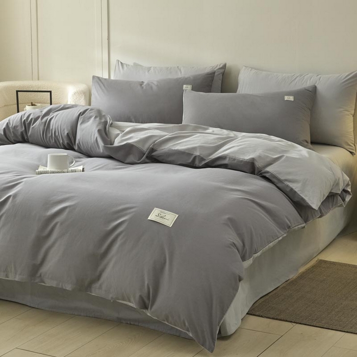 91家纺网 家纺一手货源 找家纺 ab家纺 2025新款色织全棉40支水洗棉四件套--双拼第二组 深灰浅灰