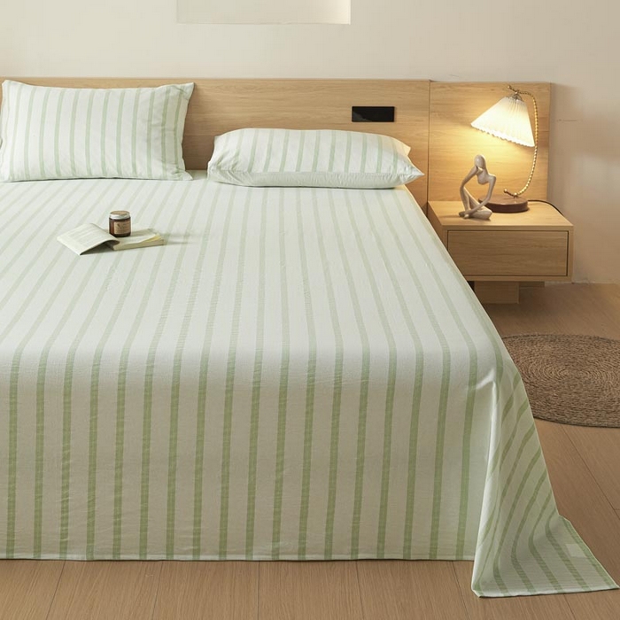 91家纺网 家纺一手货源 找家纺 ab家纺 2025新款简约色织水洗棉床单 平行线-绿