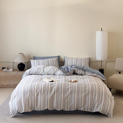 91家纺网 家纺一手货源 找家纺 （总）ab家纺 2024新款色织全棉40支水洗棉条纹四件套 