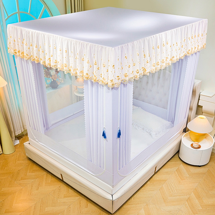 91家纺网 家纺一手货源 找家纺 艾晶美家纺有限公司 2025新款坐式刺绣床帘蚊帐 梦雅灰