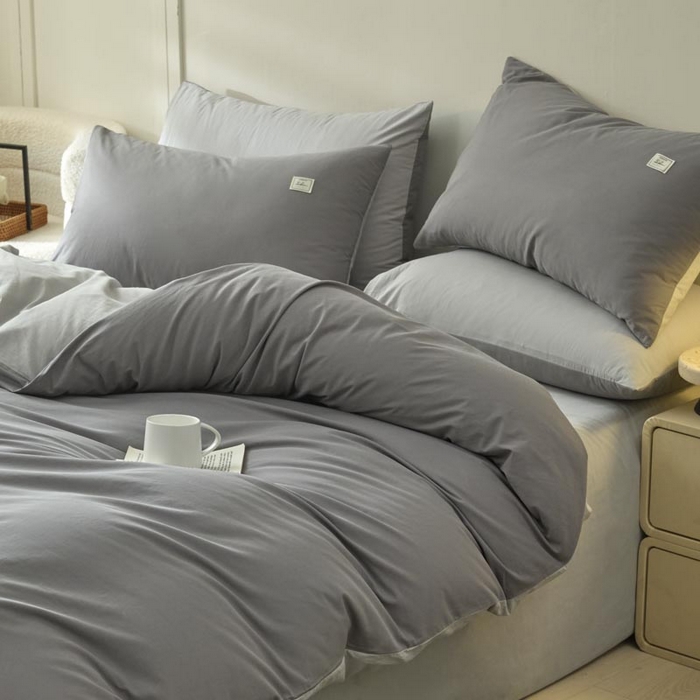 91家纺网 家纺一手货源 找家纺 ab家纺 2025新款色织全棉40支水洗棉四件套--双拼第二组 深灰浅灰
