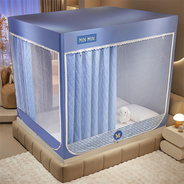 91家纺网 家纺一手货源 找家纺 艾晶美家纺有限公司 2025新款夹棉保暖坐式床帘蚊帐 夹棉米尔盾