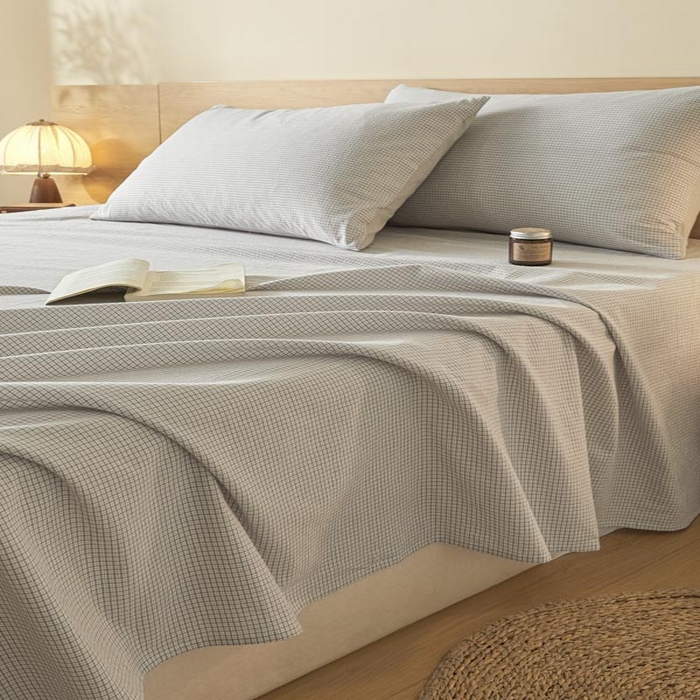 91家纺网 家纺一手货源 找家纺 ab家纺 2025新款简约色织水洗棉床单 可颂-灰